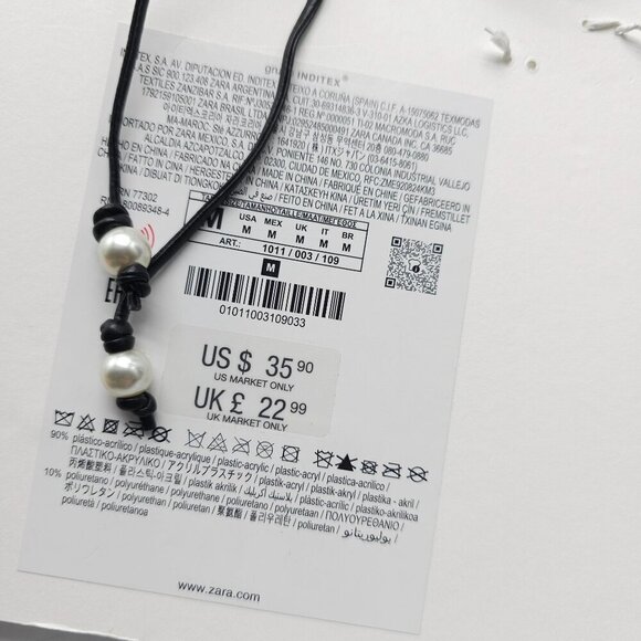 Zara Faux Pearl Necklace With Black Knot Adjustable Cord - Picture 4 of 4